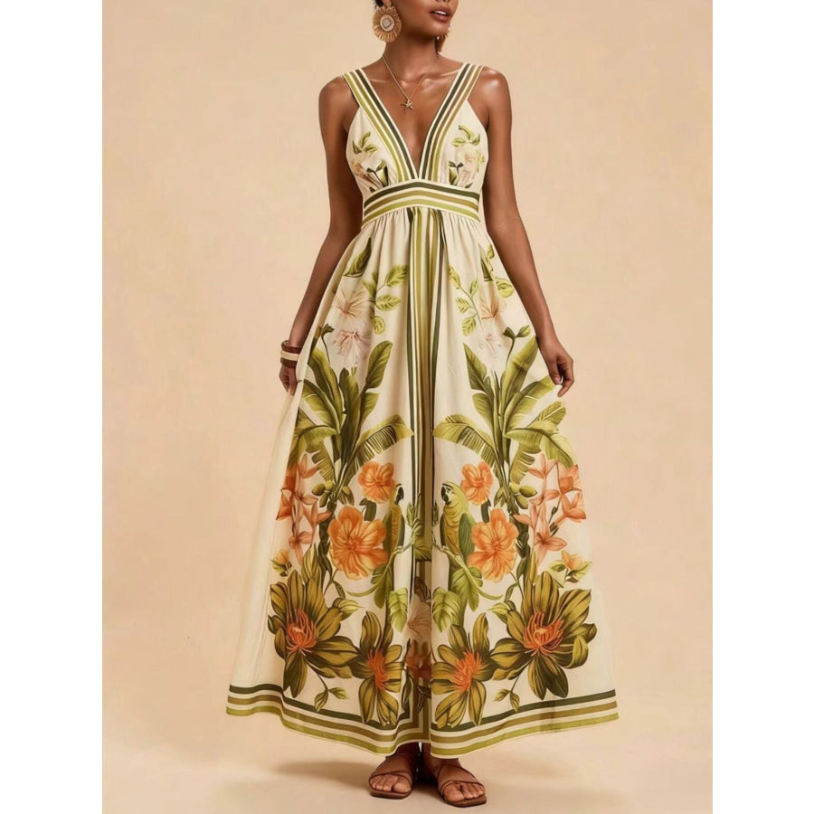 Tropical Print V-Neck Maxi Dress Apparel and Accessories