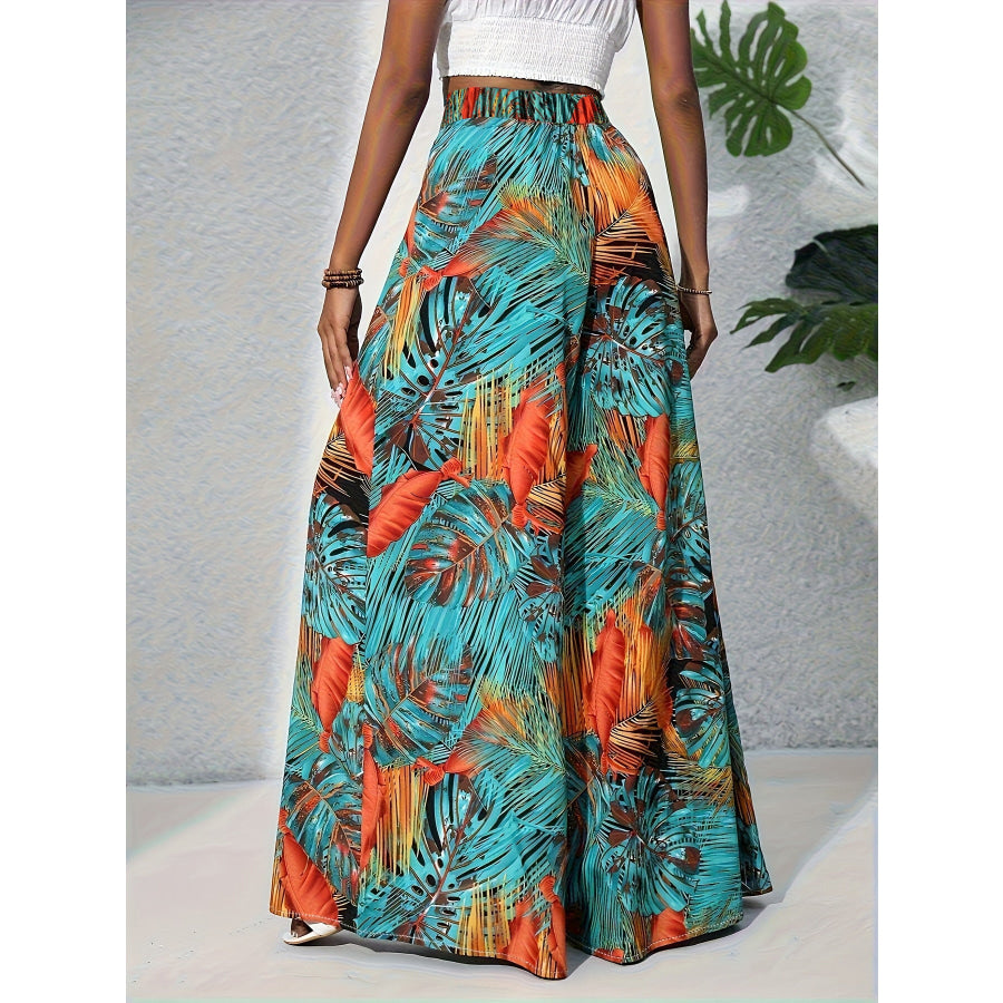 Tropical Print Wide Leg Pants Apparel and Accessories