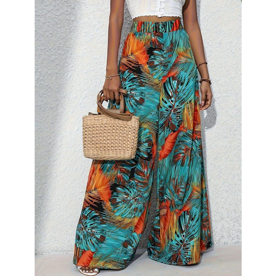 Tropical Print Wide Leg Pants Apparel and Accessories
