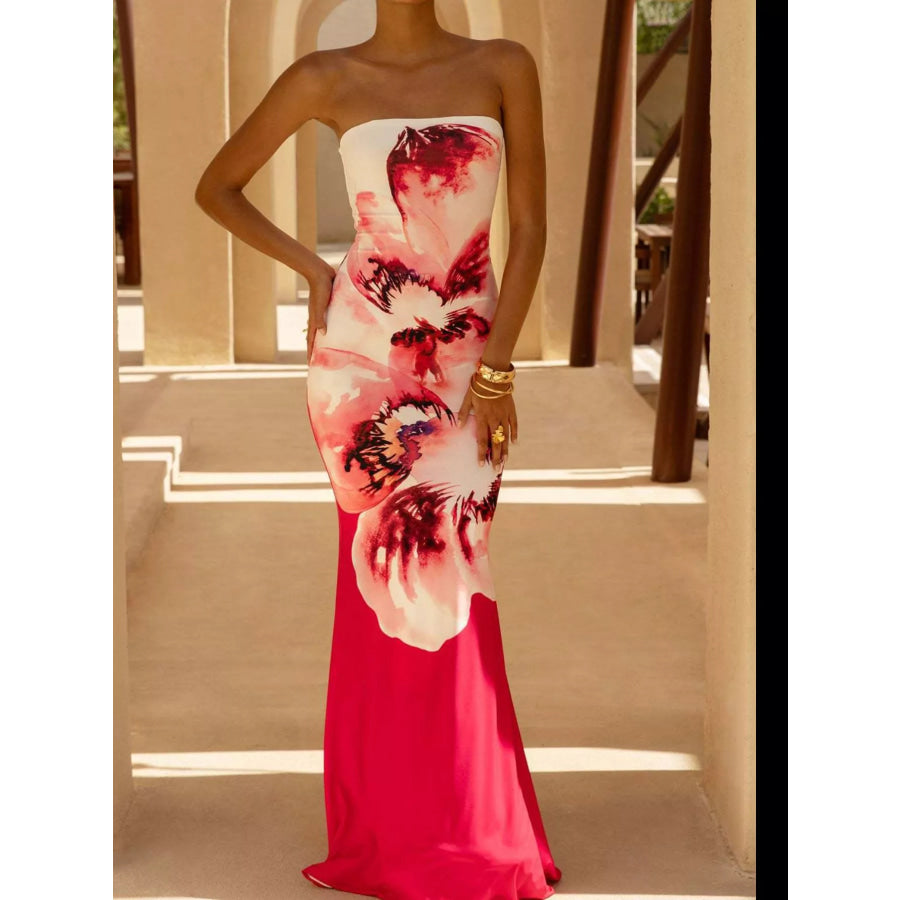 Tube Bodycon Maxi Dress Rose Red / S Apparel and Accessories