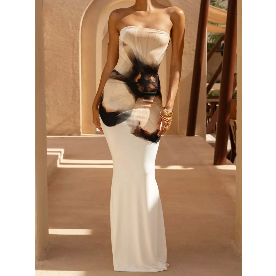 Tube Bodycon Maxi Dress White Black / S Apparel and Accessories