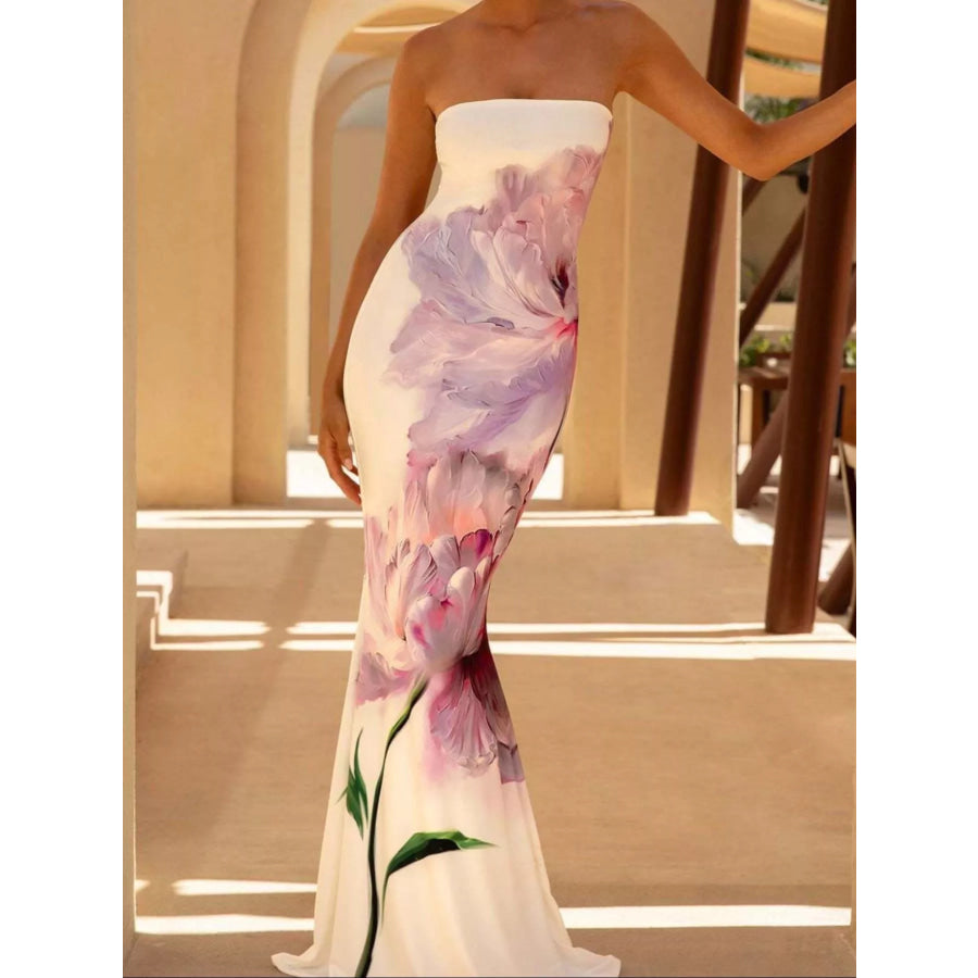 Tube Bodycon Maxi Dress White Purple / S Apparel and Accessories
