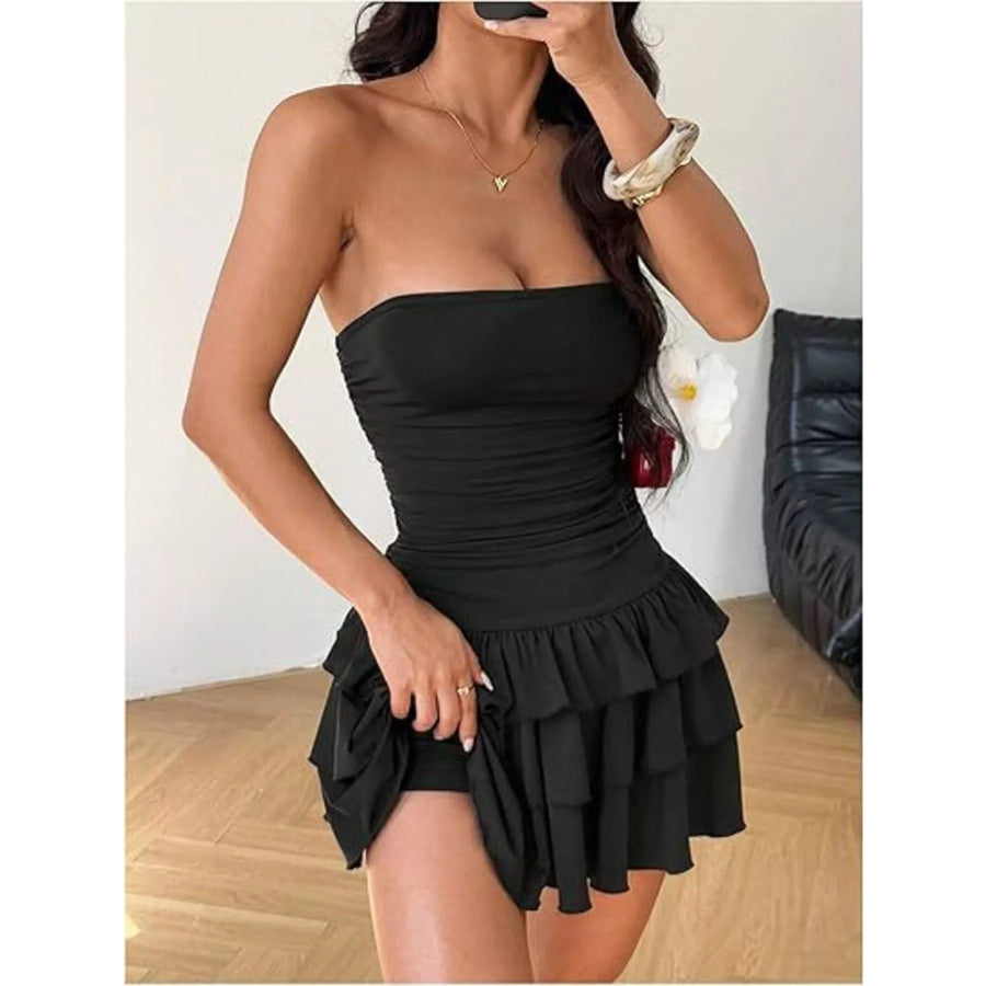 Tube Layered Ruffle Mini Dress Black / XS Apparel and Accessories