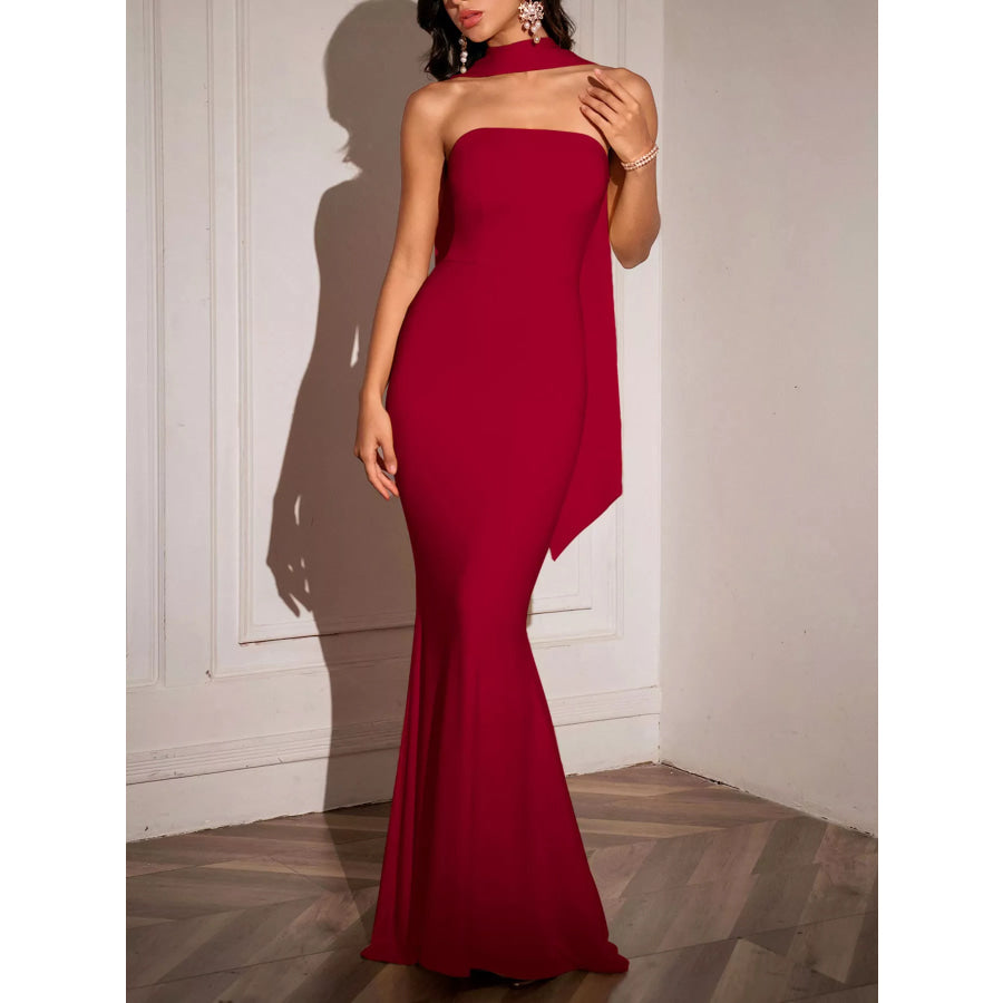 Tube Mermaid Maxi Dress with Scarf Detail Apparel and Accessories