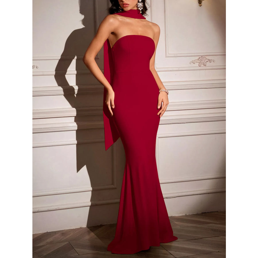Tube Mermaid Maxi Dress with Scarf Detail Apparel and Accessories