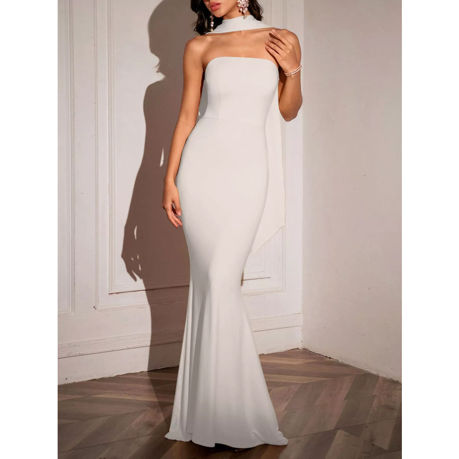 Tube Mermaid Maxi Dress with Scarf Detail White / XS Apparel and Accessories