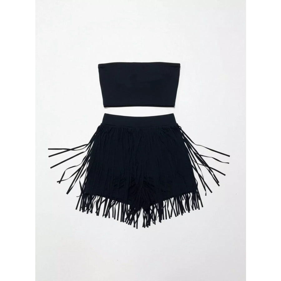 Tube Top and Fringe Shorts Set Apparel and Accessories