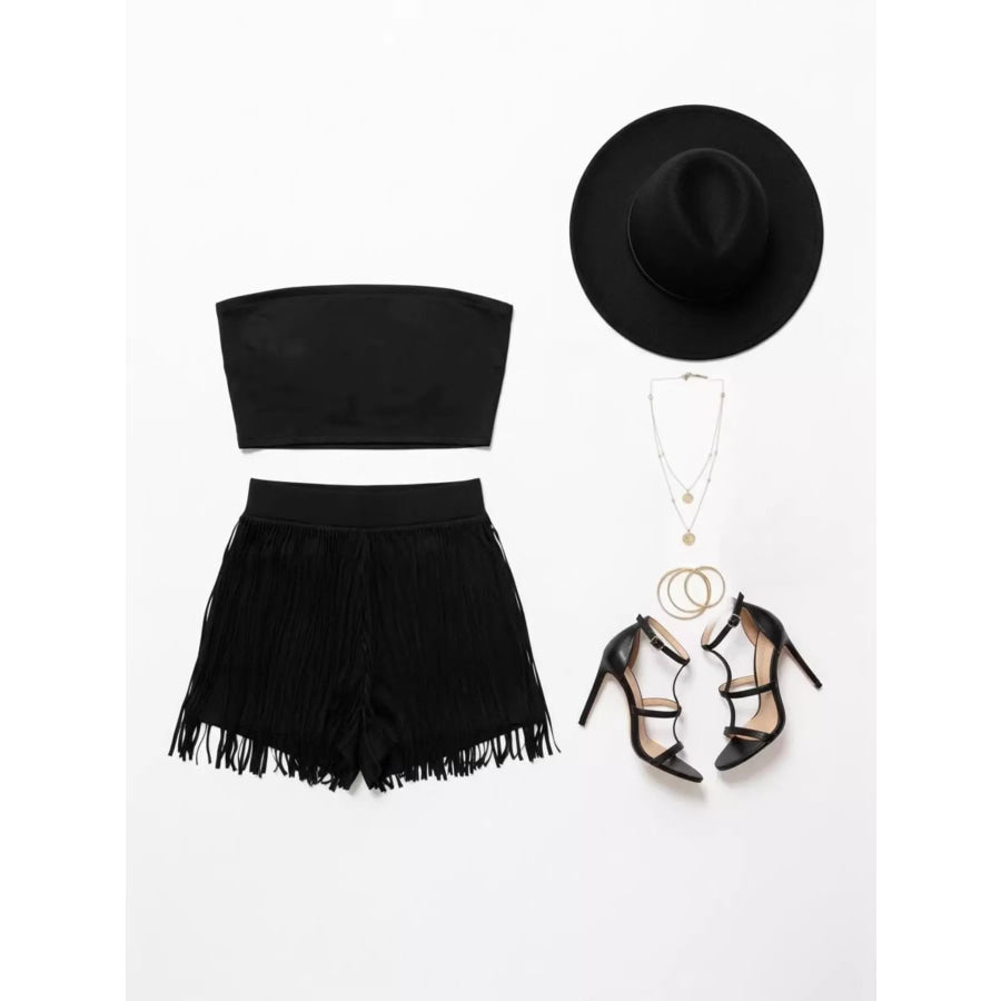 Tube Top and Fringe Shorts Set Apparel and Accessories