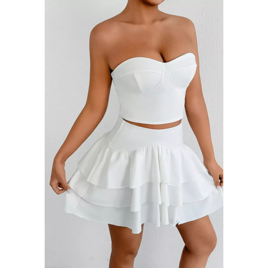 Tube Top and Ruffle Layered Skirt Set White / XS Apparel and Accessories