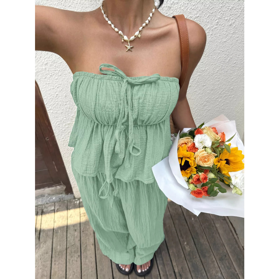 Tube Top and Wide-Leg Pants Set Apparel and Accessories