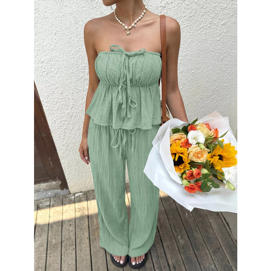 Tube Top and Wide-Leg Pants Set Apparel and Accessories