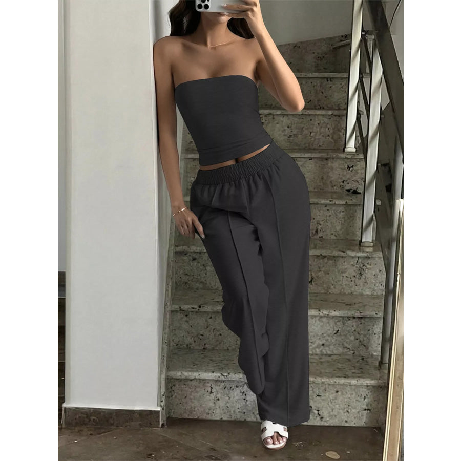 Tube Top and Wide Leg Pants Set Apparel and Accessories