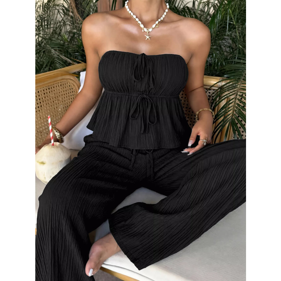 Tube Top and Wide-Leg Pants Set Apparel and Accessories