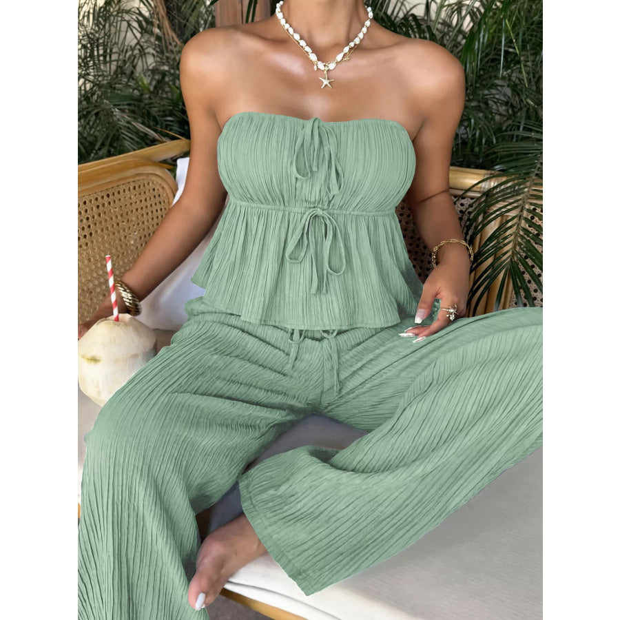 Tube Top and Wide-Leg Pants Set Apparel and Accessories