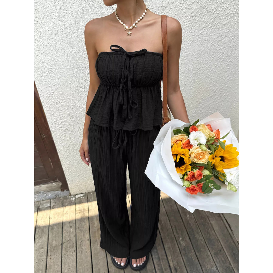 Tube Top and Wide-Leg Pants Set Apparel and Accessories