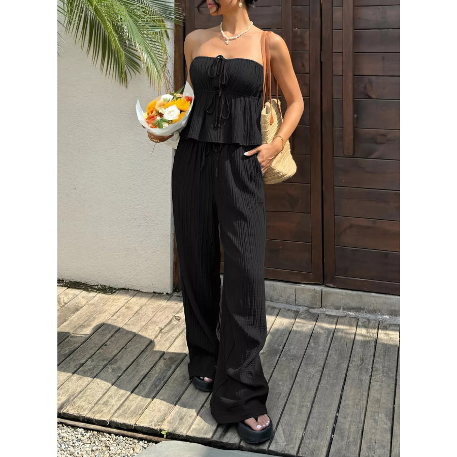 Tube Top and Wide-Leg Pants Set Black / S Apparel and Accessories