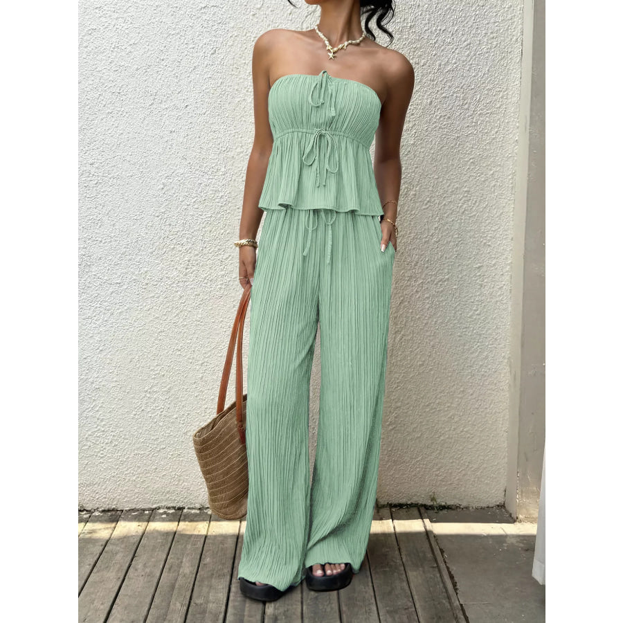 Tube Top and Wide-Leg Pants Set Gum Leaf / S Apparel and Accessories