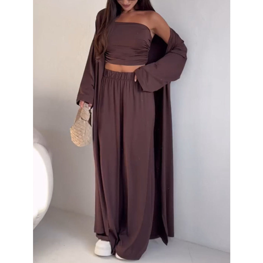 Tube Top & Cardigan & Pants Three Piece Set Apparel and Accessories