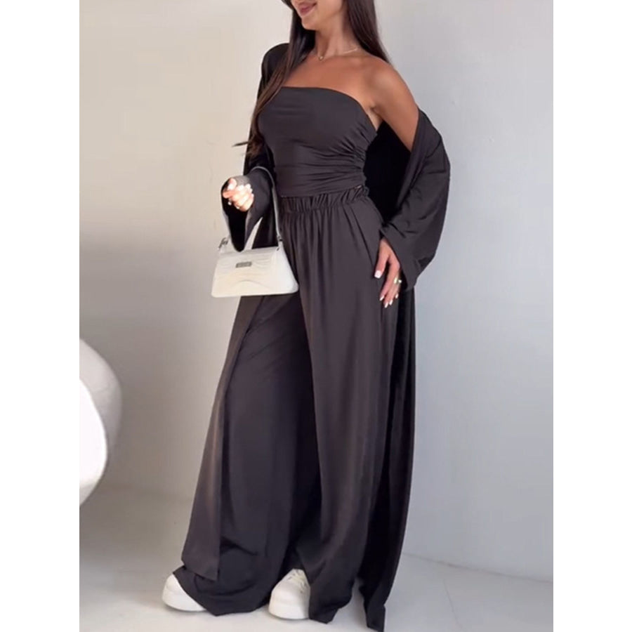 Tube Top & Cardigan & Pants Three Piece Set Apparel and Accessories