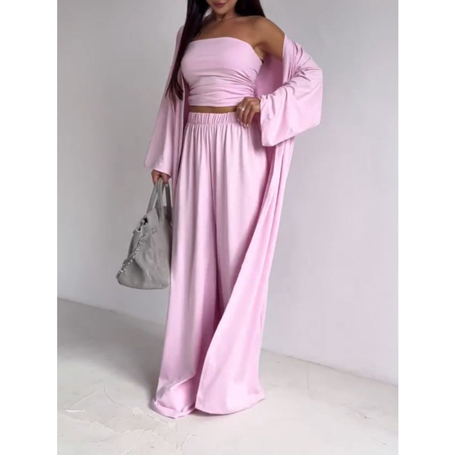 Tube Top & Cardigan & Pants Three Piece Set Apparel and Accessories