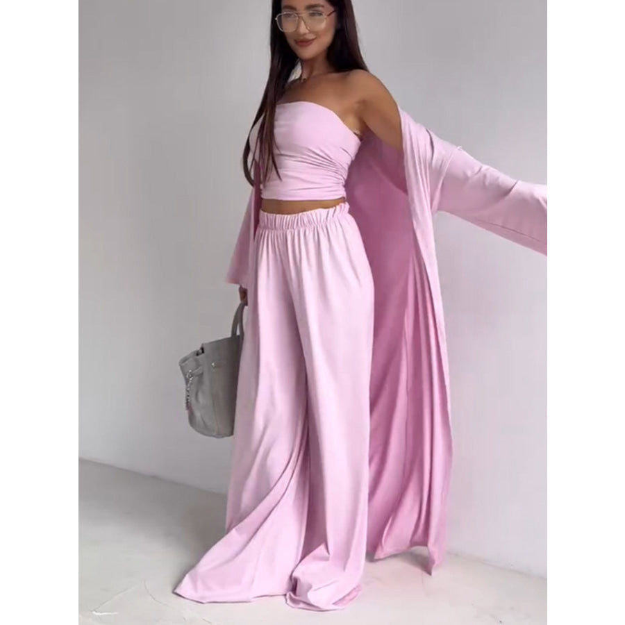 Tube Top & Cardigan & Pants Three Piece Set Apparel and Accessories