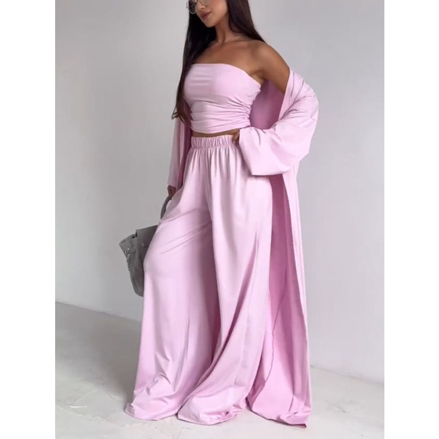 Tube Top & Cardigan & Pants Three Piece Set Apparel and Accessories