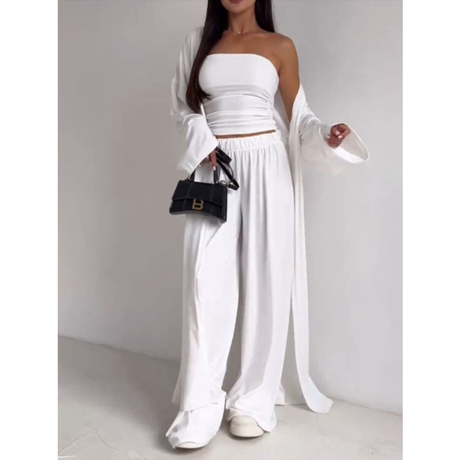 Tube Top & Cardigan & Pants Three Piece Set White / S Apparel and Accessories