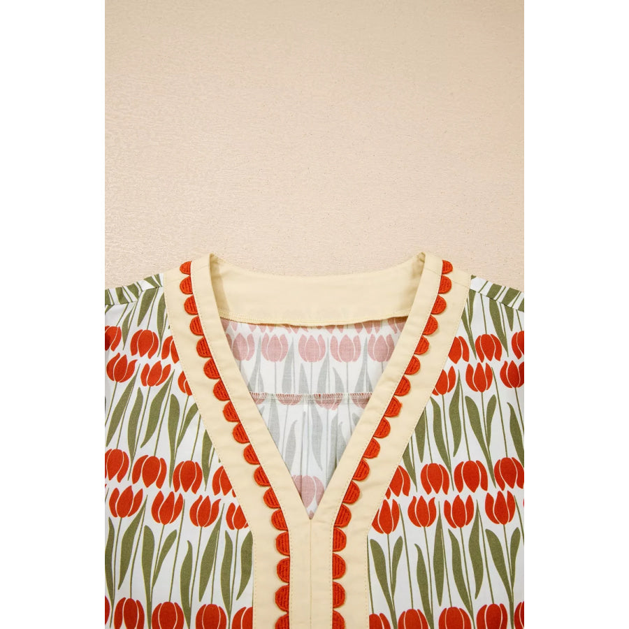 Tulip Floral Print Cotton Puff Short Sleeve Mini Dress Apparel and Accessories