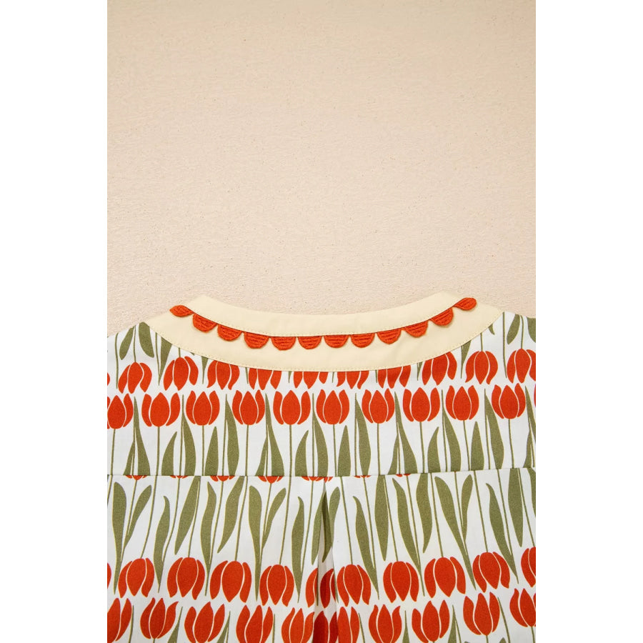 Tulip Floral Print Cotton Puff Short Sleeve Mini Dress Apparel and Accessories