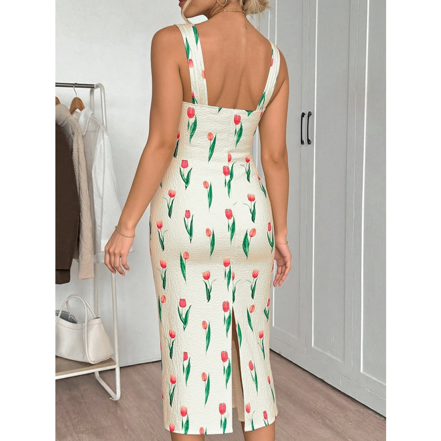 Tulip Print Twist Front Slit Cami Dress Apparel and Accessories