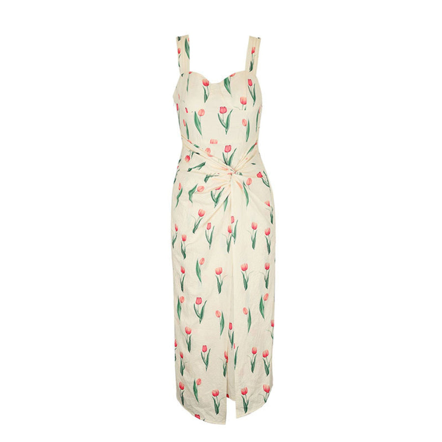 Tulip Print Twist Front Slit Cami Dress Apparel and Accessories