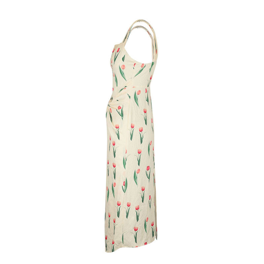 Tulip Print Twist Front Slit Cami Dress Apparel and Accessories