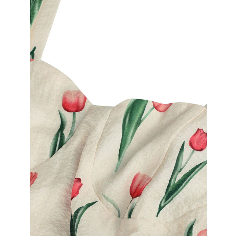 Tulip Print Twist Front Slit Cami Dress Apparel and Accessories