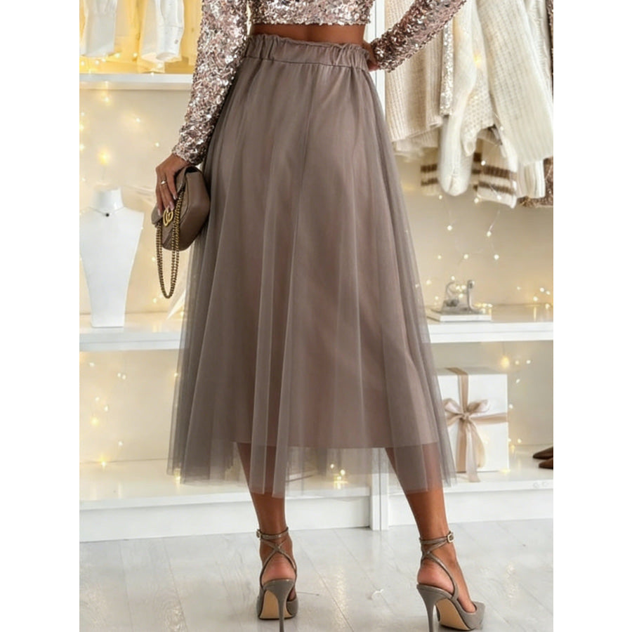 Tulle A-Line Midi Skirt Taupe / S Apparel and Accessories