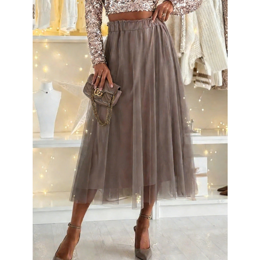 Tulle A-Line Midi Skirt Taupe / S Apparel and Accessories