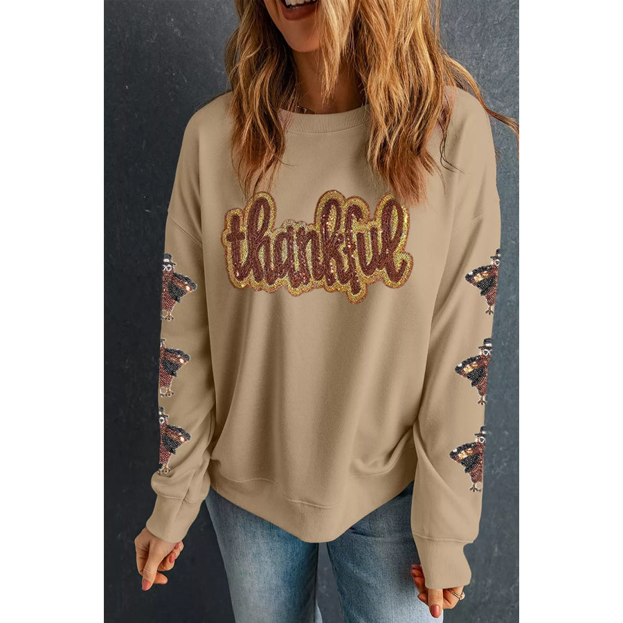 Turkey Season Thankful Sequin Sweatshirt Apparel and Accessories
