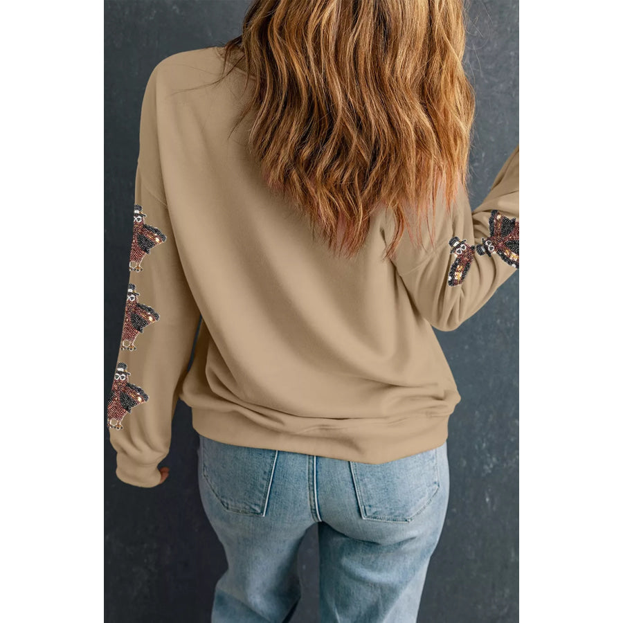Turkey Season Thankful Sequin Sweatshirt Apparel and Accessories
