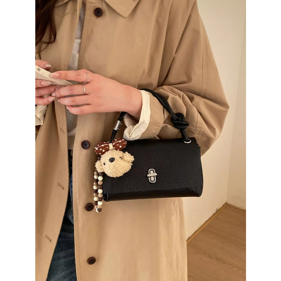 Turn-Lock Leather Crossbody Bag Black / One Size Apparel and Accessories