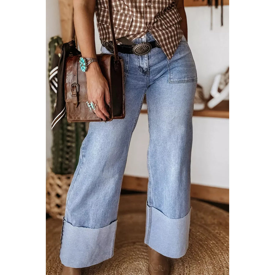 Turn-up Cuffs Loose Jeans Apparel and Accessories