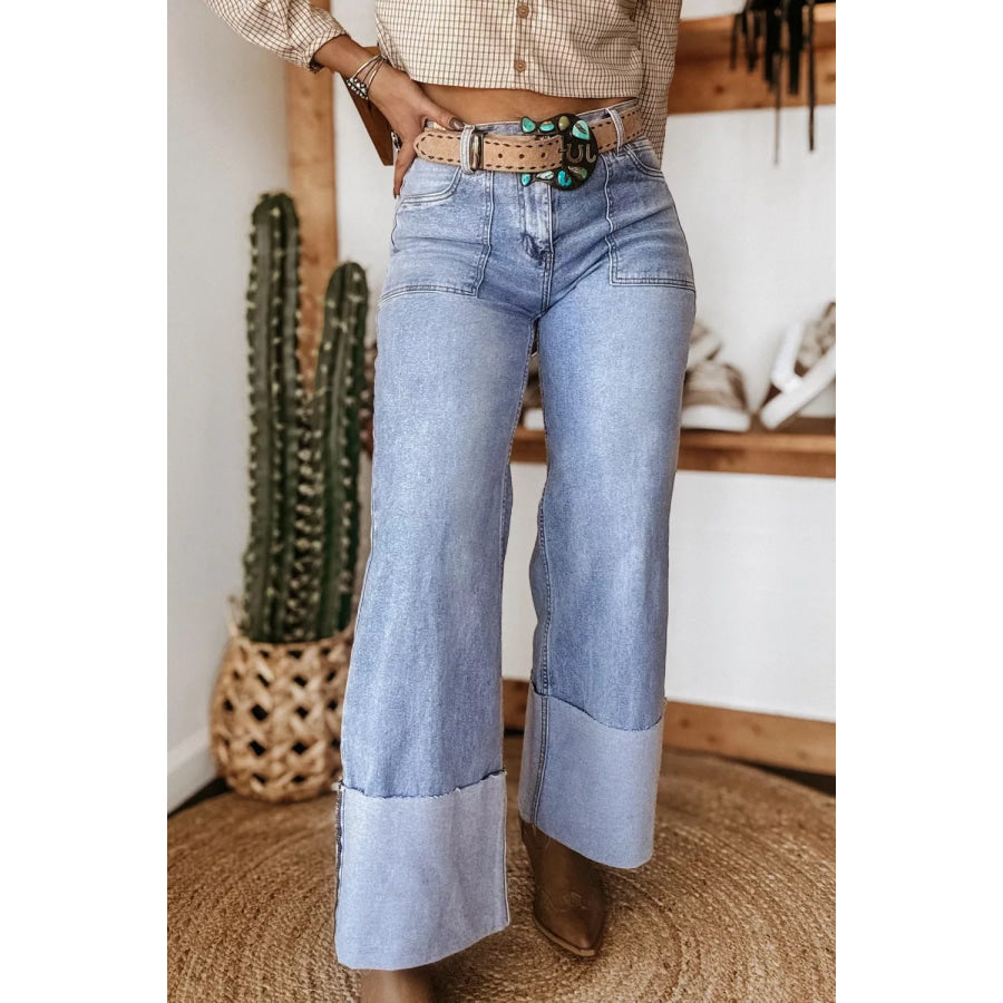Turn-up Cuffs Loose Jeans Medium / 4 Apparel and Accessories