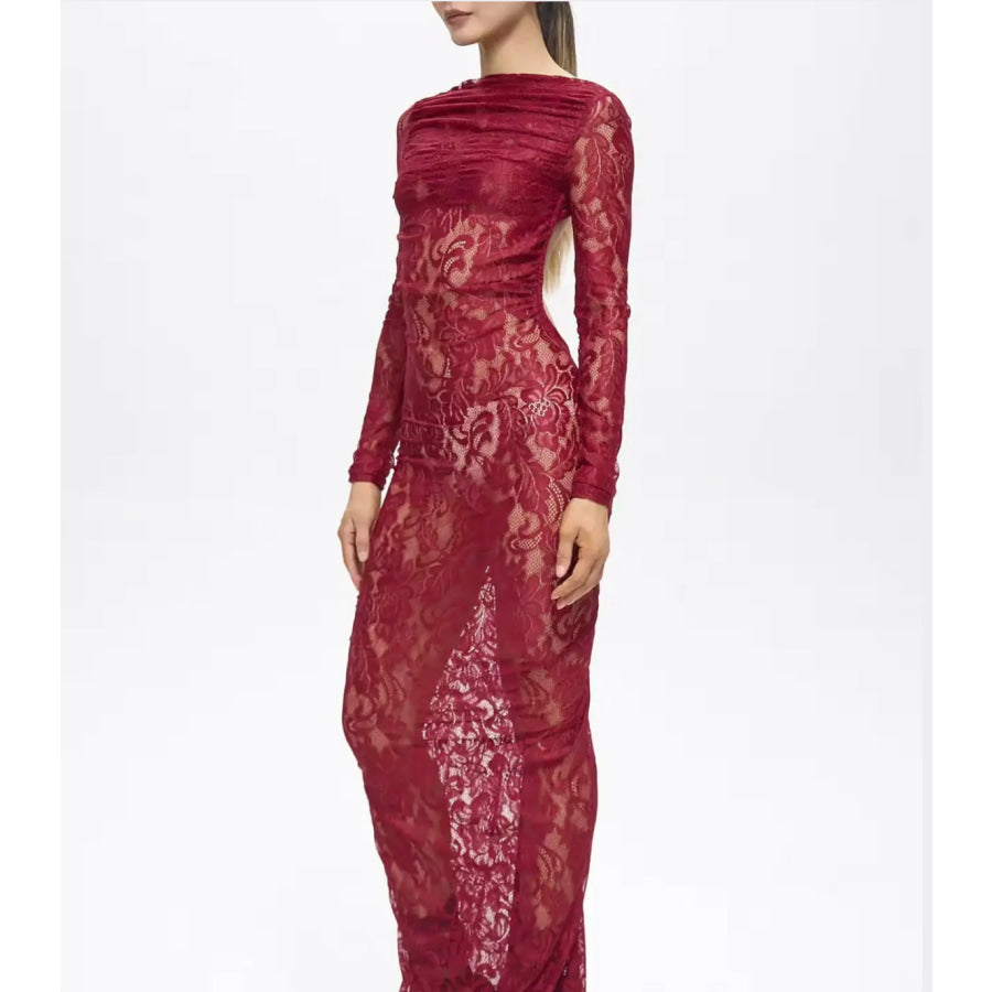 Turo Backless Floral Lace Maxi Dress Red S Women’s Fashion - Weddings & Events - Quinceanera Dresses