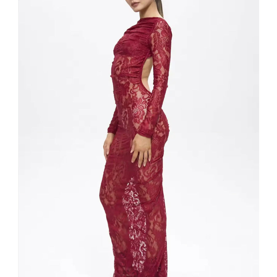 Turo Backless Floral Lace Maxi Dress Red Women’s Fashion - Weddings & Events - Quinceanera Dresses
