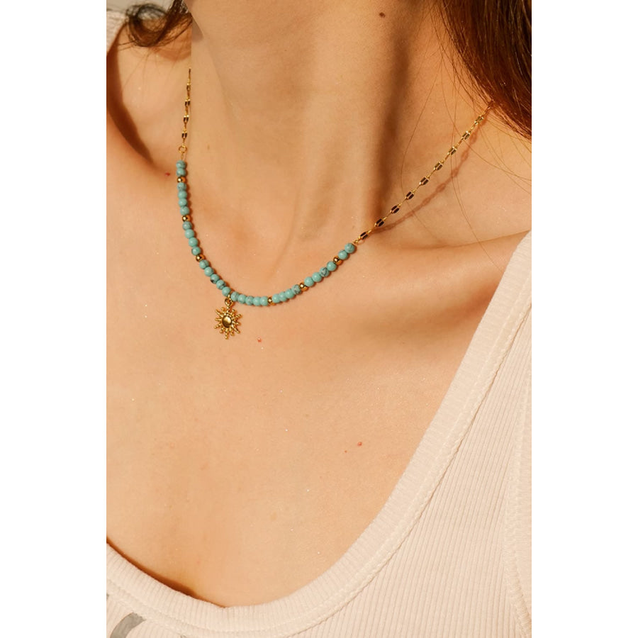 Turquoise Beaded 18K Gold-Plated Sun Shape Pendant Necklace Gold / One Size