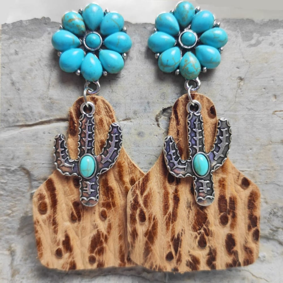 Turquoise Cactus Dangle Earrings Camel / One Size