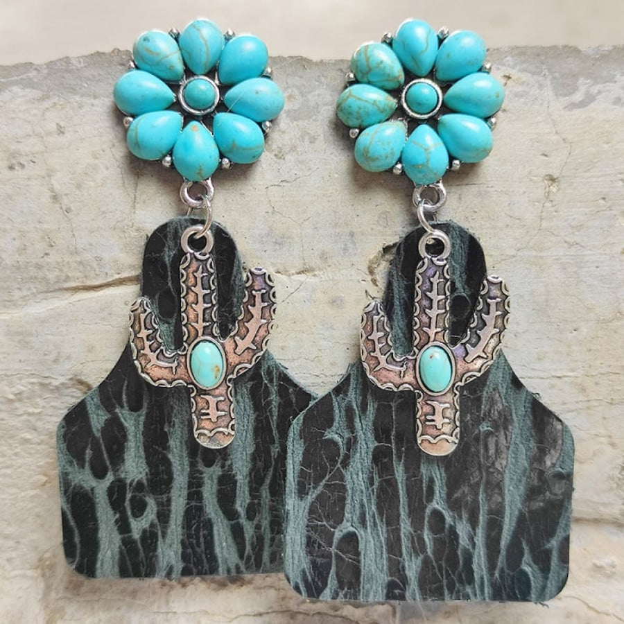 Turquoise Cactus Dangle Earrings Charcoal / One Size