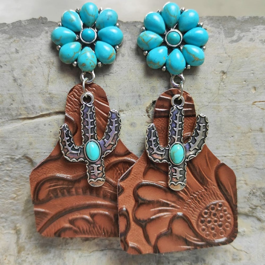 Turquoise Cactus Dangle Earrings Chestnut / One Size