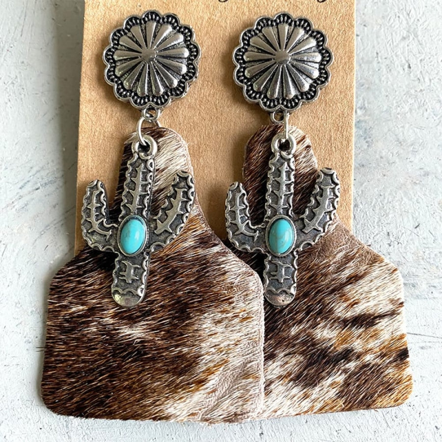 Turquoise Decor Cactus Alloy Earrings Style A / One Size