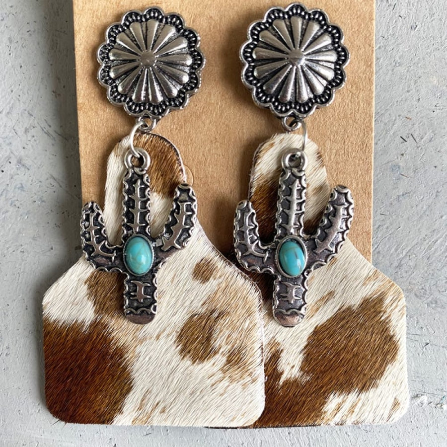 Turquoise Decor Cactus Alloy Earrings Style B / One Size