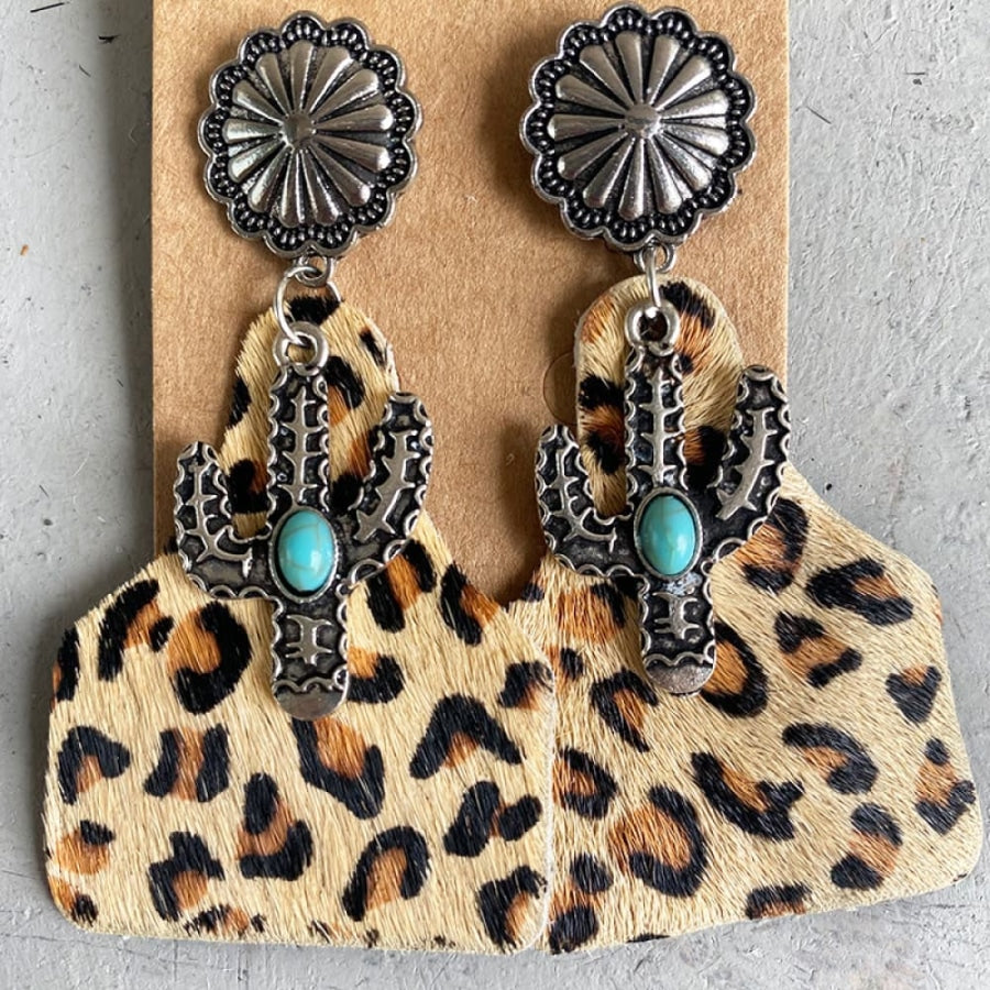 Turquoise Decor Cactus Alloy Earrings Style C / One Size