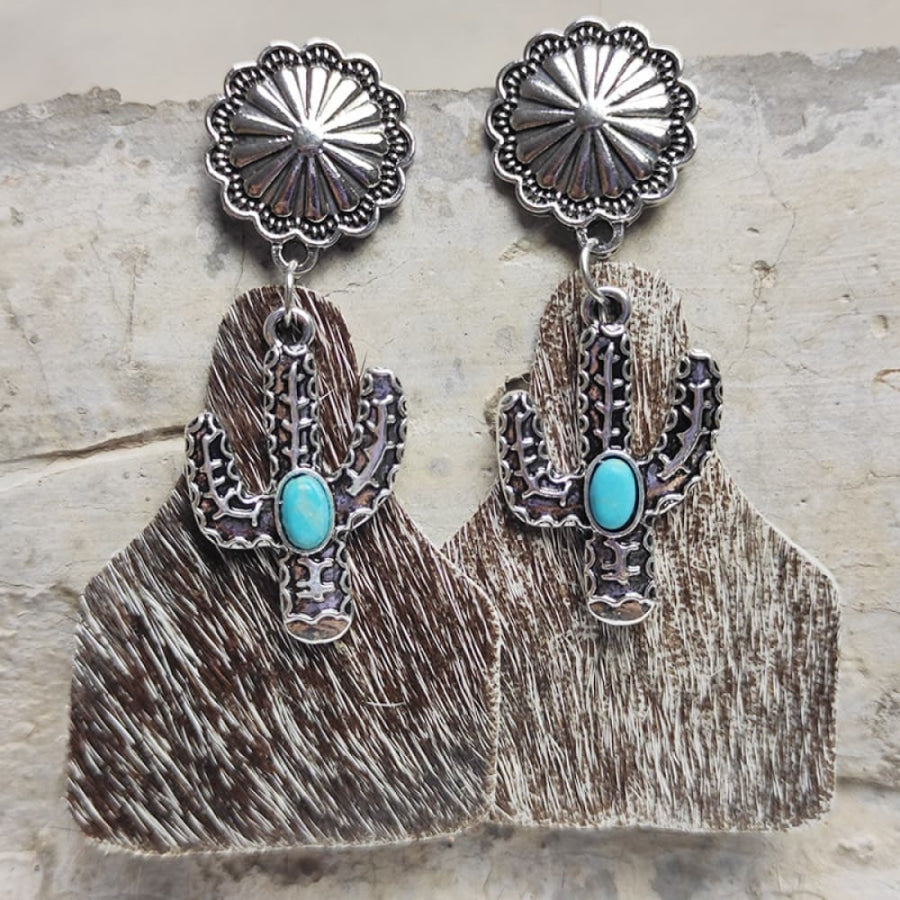 Turquoise Decor Cactus Alloy Earrings Style G / One Size